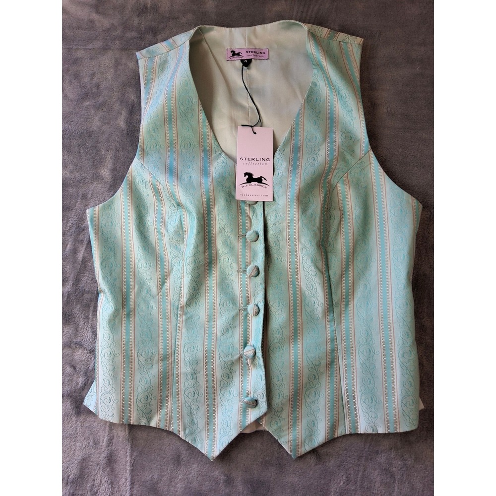 RJ Classics Sterling Collection Equestrian Vest Blue Stripe Floral‎ Jacquard 0